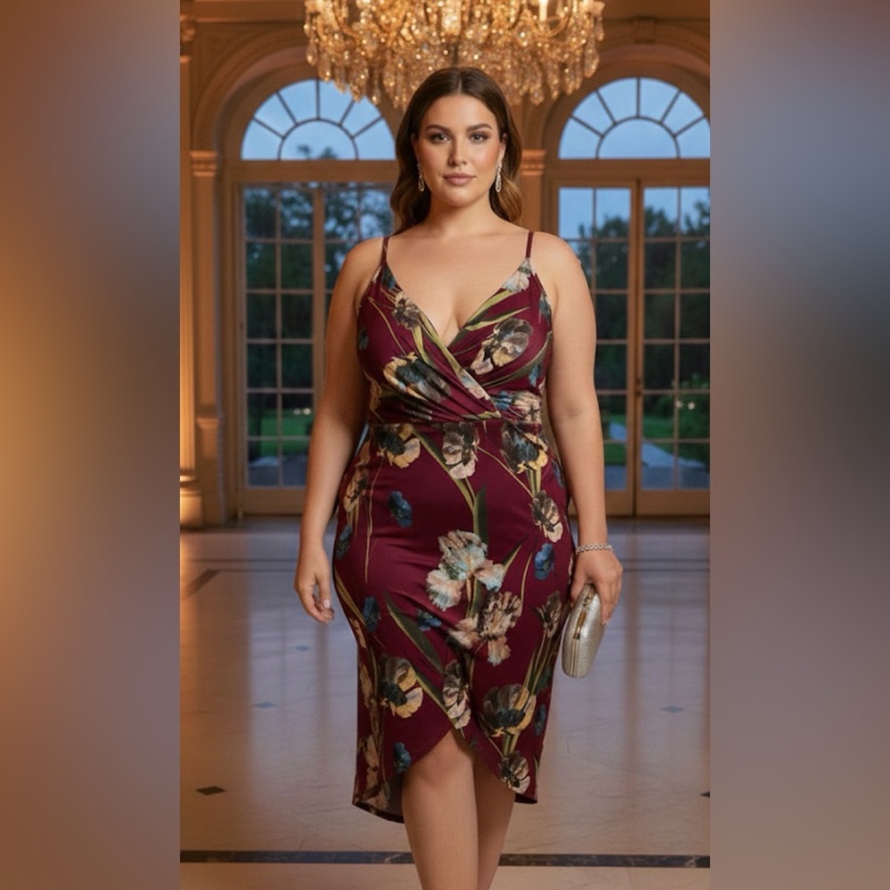 Made in the USA Boutique - Floral Burgundy Wrap Dress